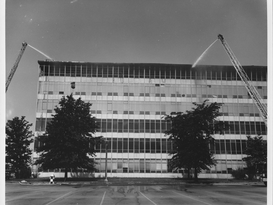 Firefighters at the records center, 1973